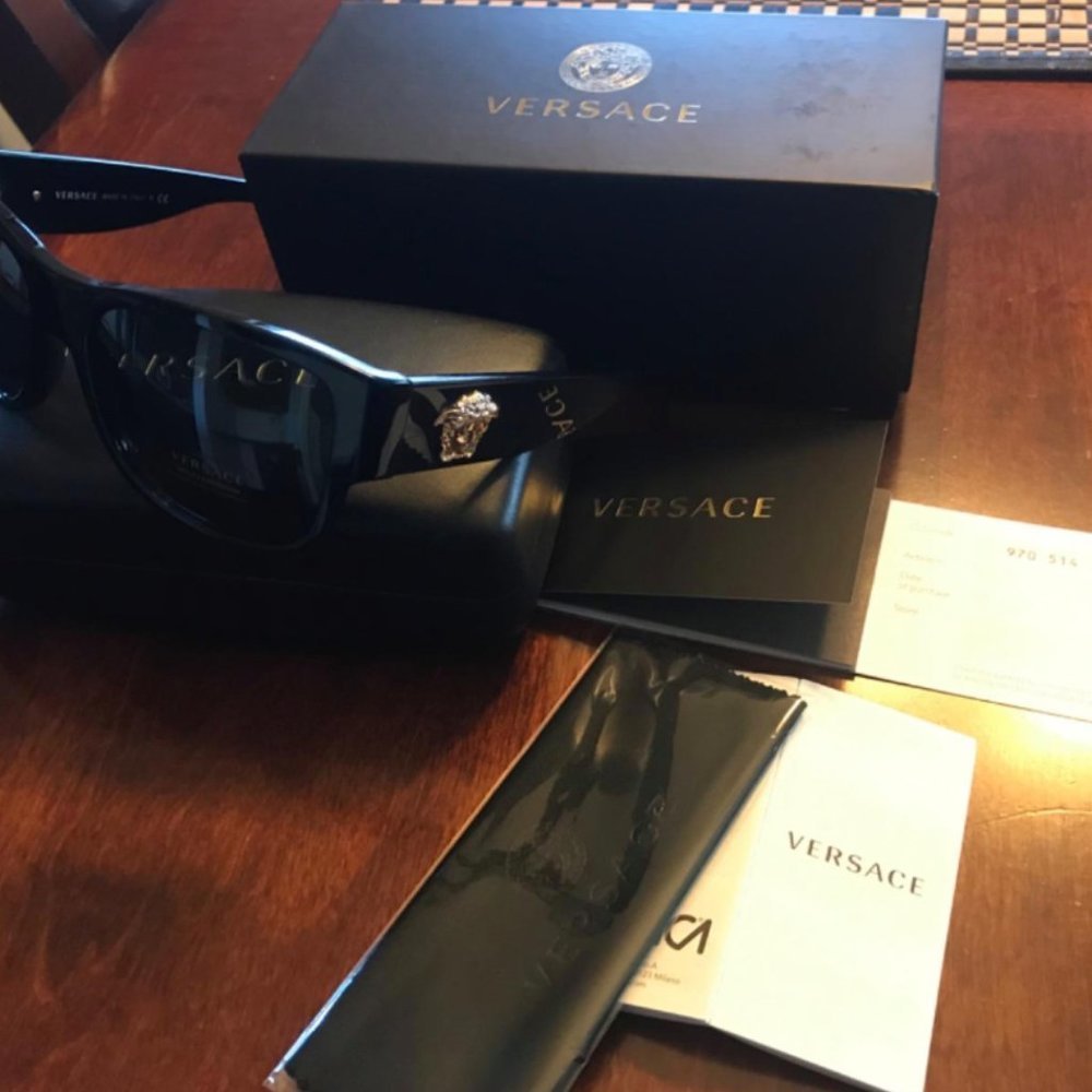 Versace Sunglasses Black w/ Gold Emblem - Picture 5 of 6
